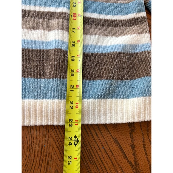 Alfred Dunner Womens Chenille Striped Floral Embroidered Mock Neck Zip Sweater L - Picture 4 of 7